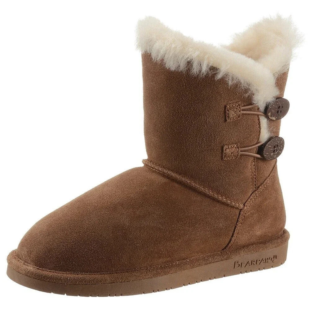 Bearpaw Rosaline Youth US 5 Boots Brown Suede Sheepskin Lined Snow Boots JOBB203